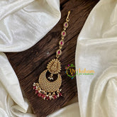 Premium AD Stone Maang Tikka -Chandh -Red Bead-G10552